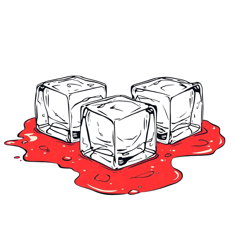 Ice cubes melting into red
